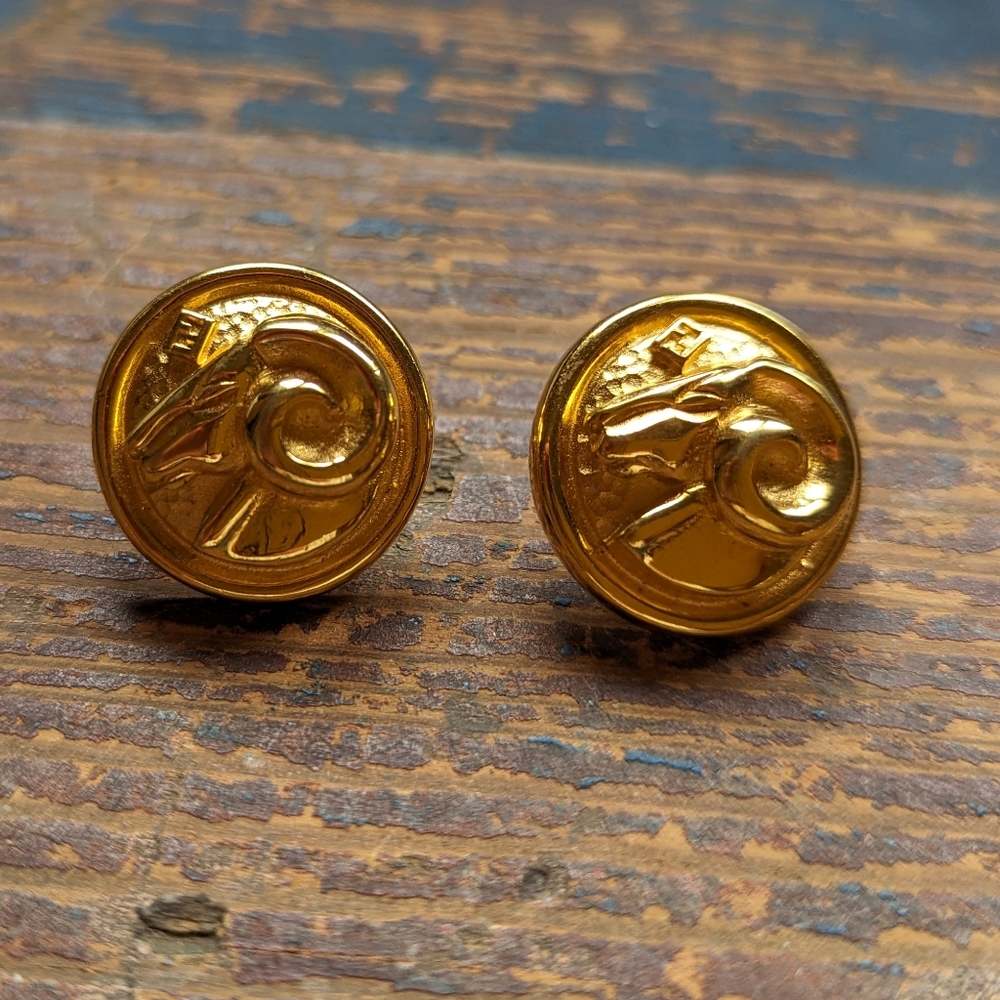 vintage FENDI zodiac aries gold tone earrings